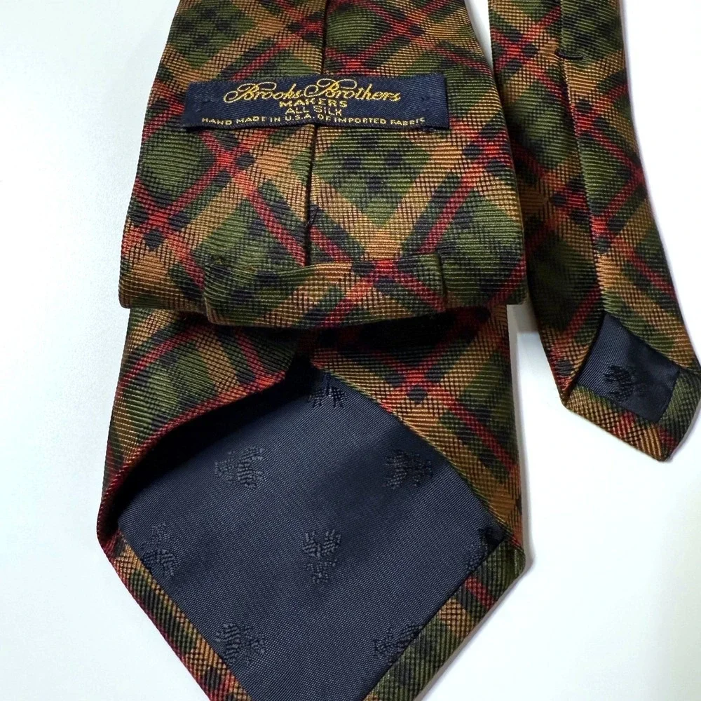 Brooks Brothers Tie Mens Green Red Plaid Silk Classic Handmade USA Makers